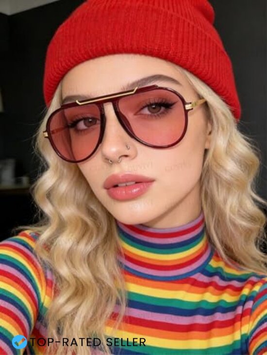 Oversized Aviator Sunglasses Retro 70s Gold Metal Square Vintage Shield Shades main image 7